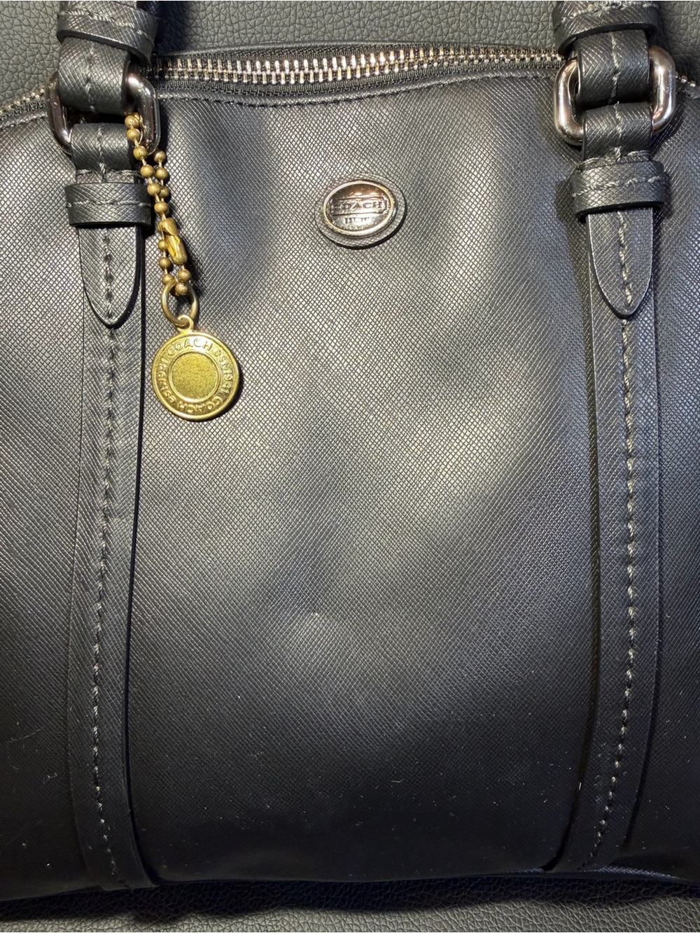 Coach F25671 Peyton Crossgrain Patent Leather Domed Satchel Purse Bag Black - Picture 3 of 16